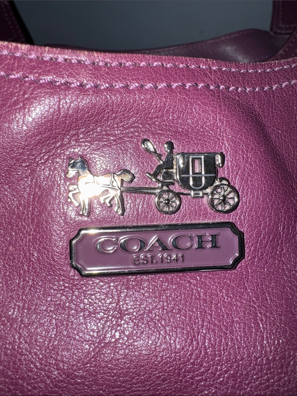 Coach Plum Leather Shoulder Bag with Silver Hardware - Picture 3 of 15